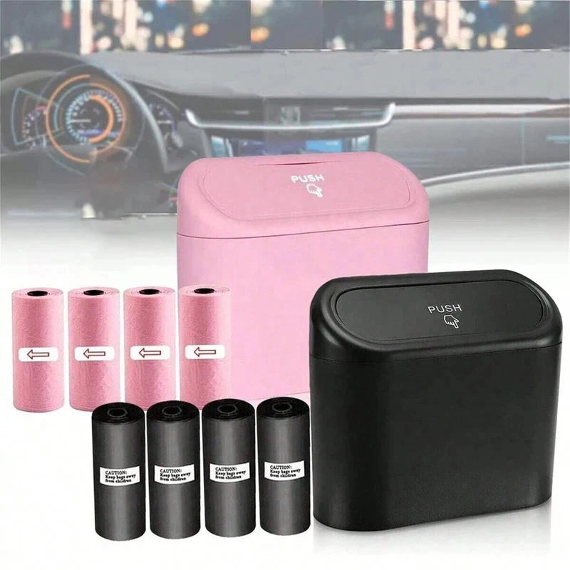 Car Trash Can with Lid, 4 Rolls of Garbage Bag