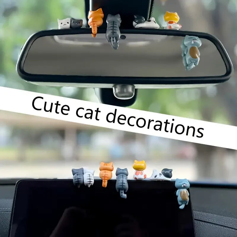 6pcs PVC Cartoon Cat Figurines for Car Dashboard, Plant Pots, and Screen Edge Decor detail view