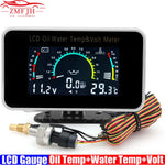3 IN 1 LCD Gauge Multifunctional Oil Temperature Water Temperature Voltmeter with Sensor 1/8NPT for