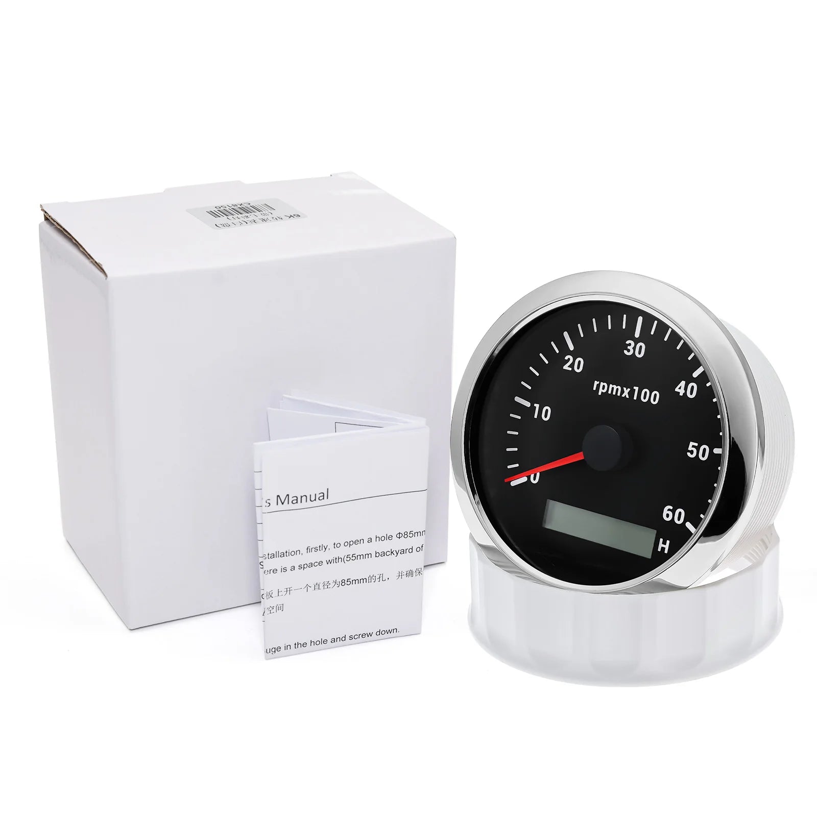 HD 85mm Tachometer with LCD Hourmeter | 7 Color Backlight Tacho Gauge for Marine Bo additional angle