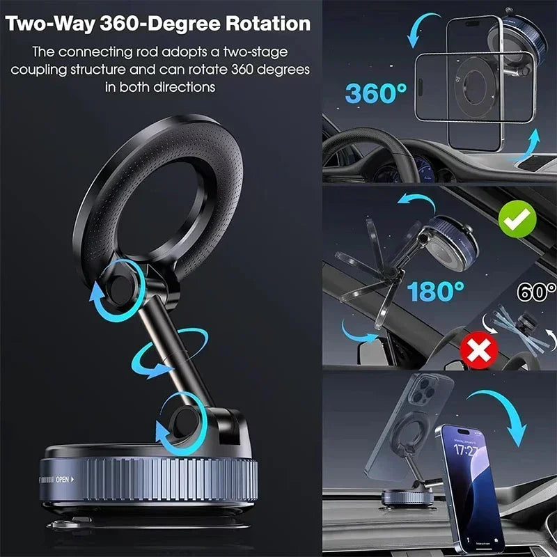 Vacuum Magnetic Car Phone Holder, Foldable Multi-Angle Adjustable Vehicle Navigation Phone Mount, Universal Phone Stand for Daily Driving