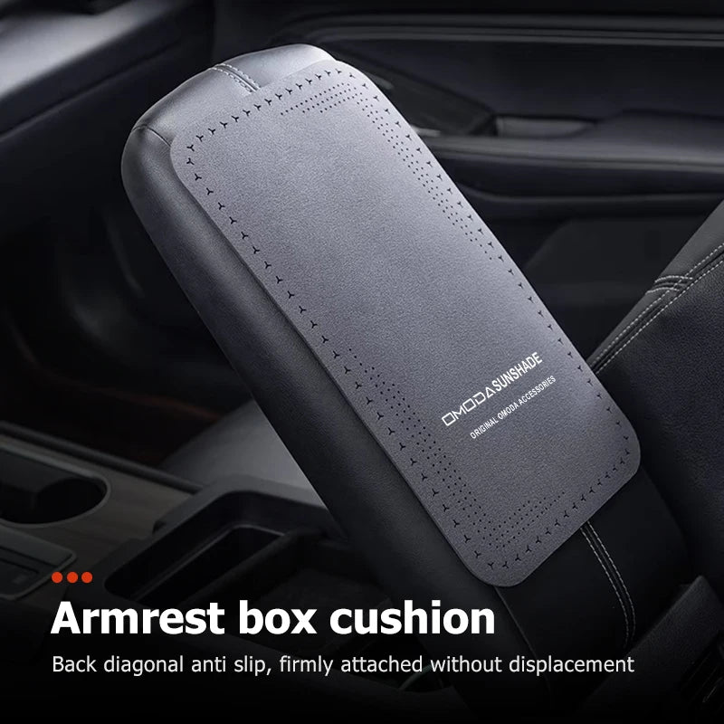 For Chery Omoda Breathable Leather Car Logo Armrest Box Cover Central Armrest Protective detail view