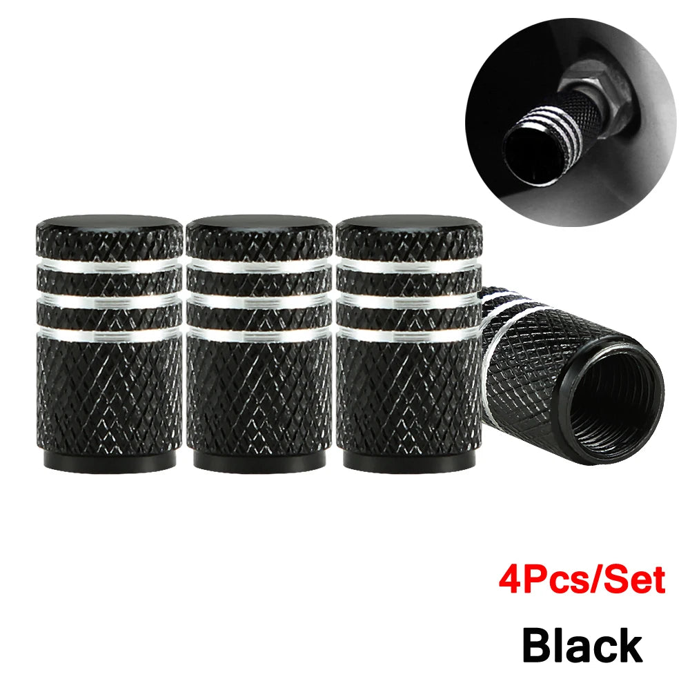 DSYCAR 4Pcs Silver Aluminum Knurling Tire Valve Stem Caps | US Schrader Compatible detail view