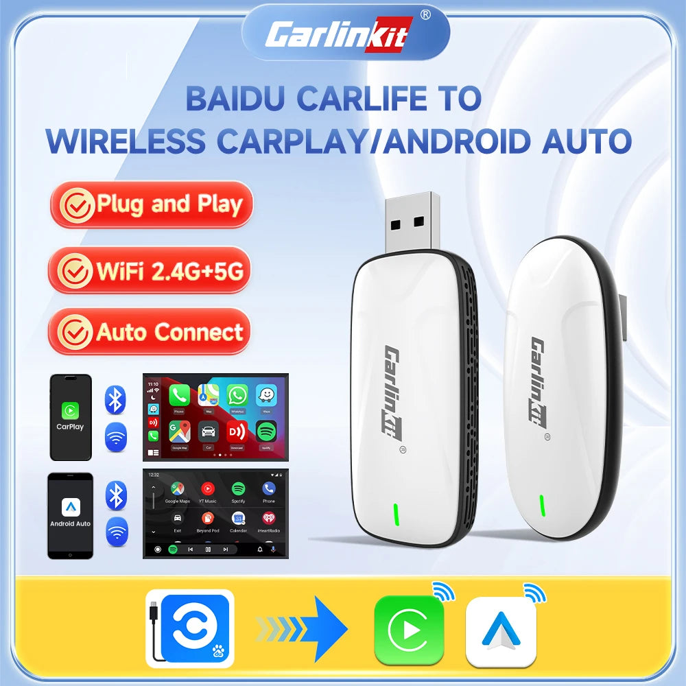 CarlinKit X1CA Baidu Carlife Wired to Wireless CarPlay Android Auto Adapter 2in1 Streaming Box Plug