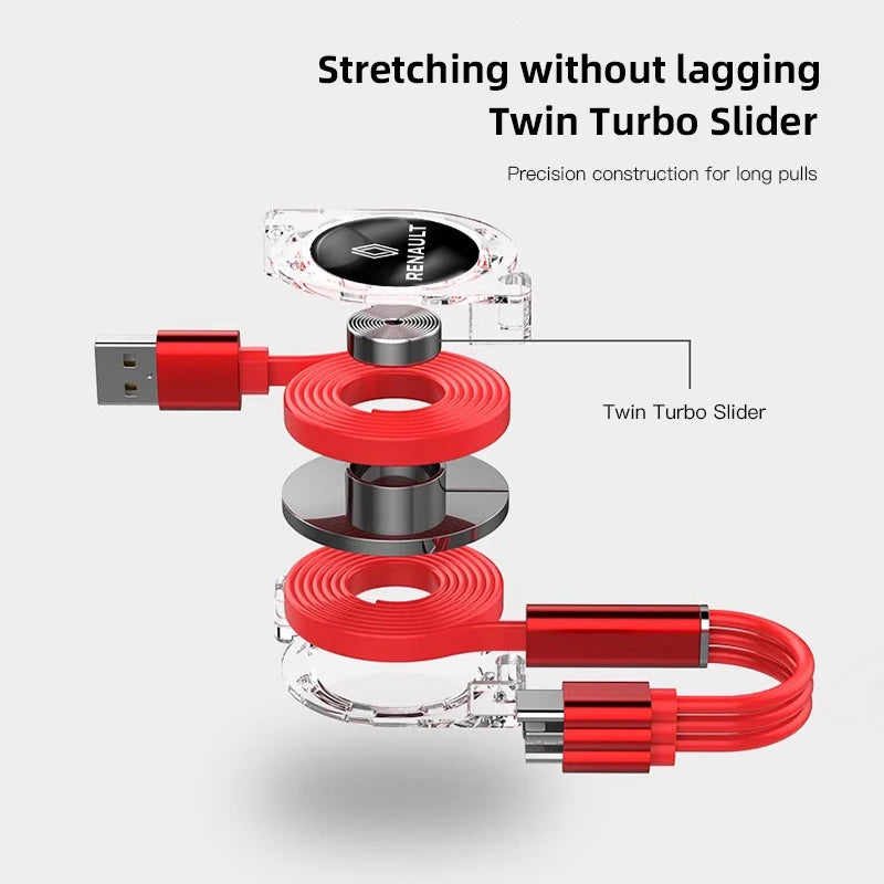 3-in-1 USB Fast Charging Cable 3A for Renault | Retractable Data Cable with 5 Gear Le lifestyle view