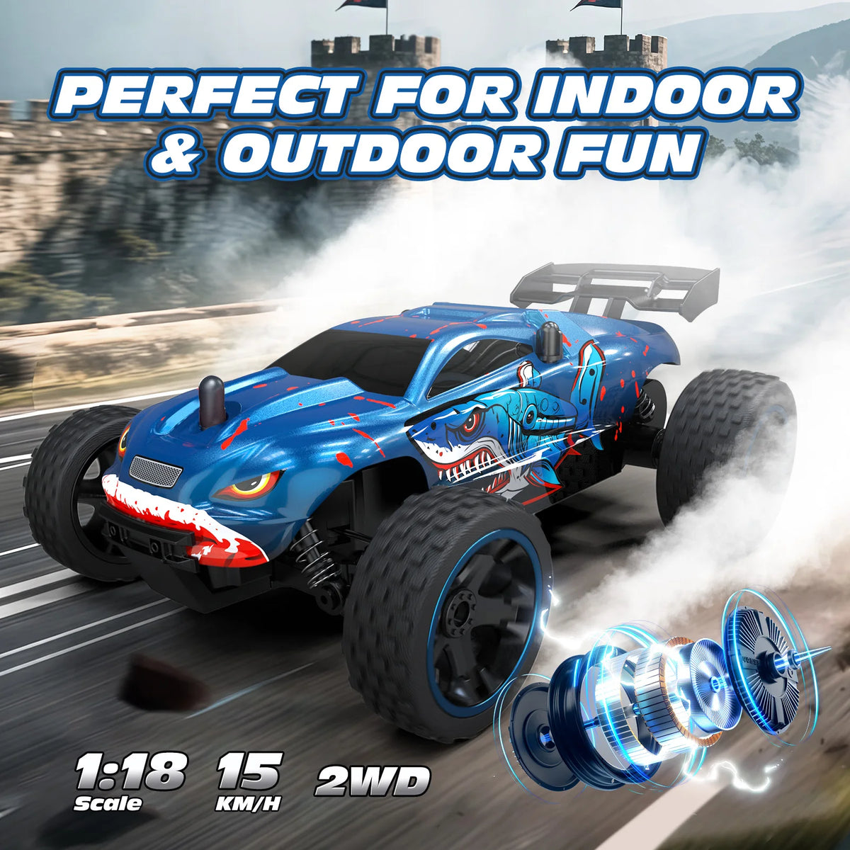 1:18 Scale RC Car for Kids, 2.4GHz Remote Control Buggy detail view