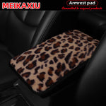 New comfortable and soft artificial rabbit fur leopard print car armrest pad, 12.6 inches x 7.5 inches for car interior