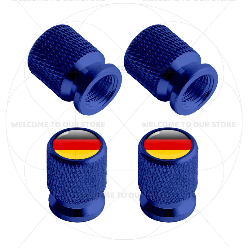 4Pcs Aluminum Motorcycle Car Tire Valve Caps with Germany France Italy Flag Emblems | lifestyle view