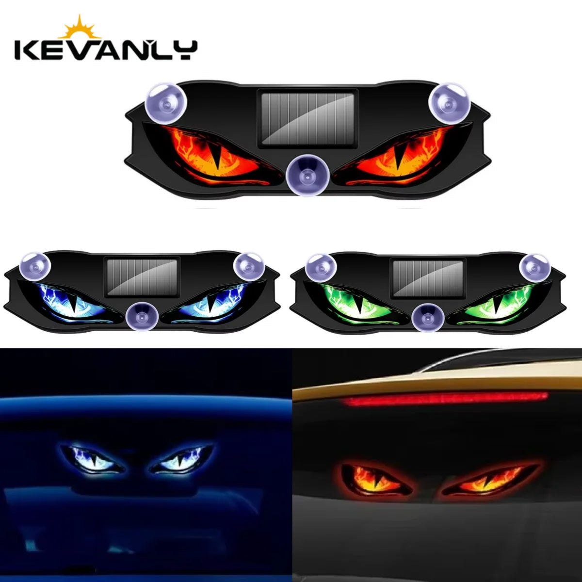 KEVANLY Solar Power Car Demon Eye Light Cool Flashing Warning Light Dynamic Safety Vehicle Signal Li