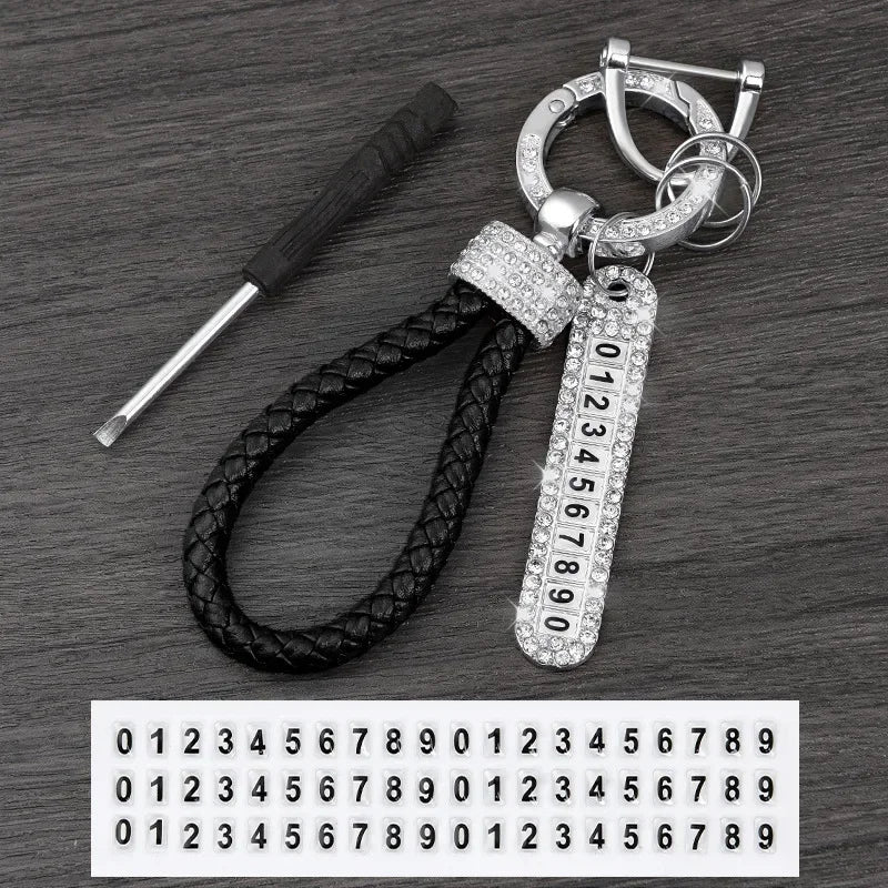 Leather Car Keychain With Phone Number Card Holder lifestyle view