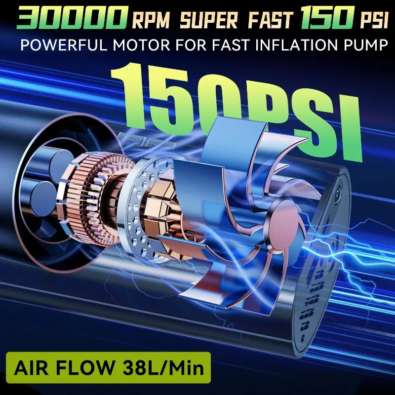 Intelligent Tire Inflator Pump 8000mAh | Portable Air Compressor for Car Motorcycle Bi close-up view