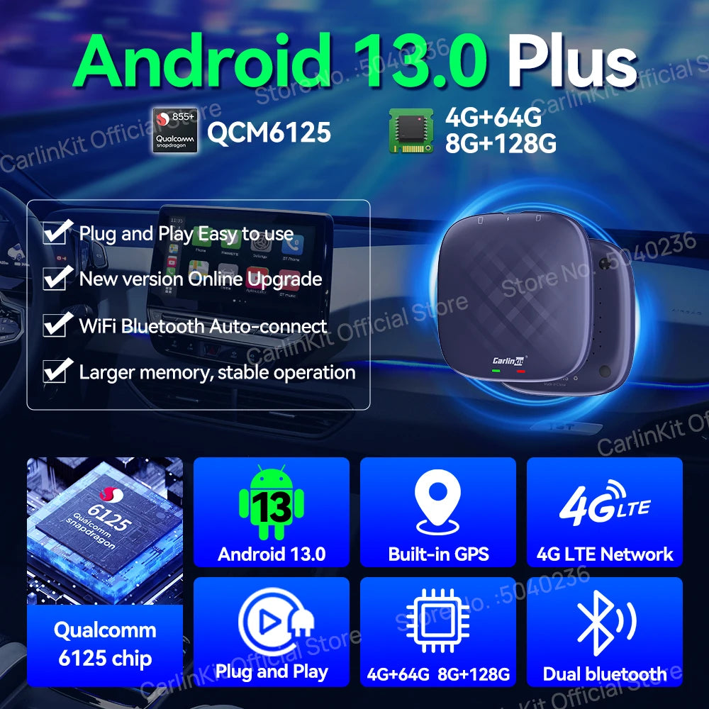 CarlinKit 8G+128G Android 13 CarPlay AI Box | Qualcomm 8-Core Wireless Adapter alternate view