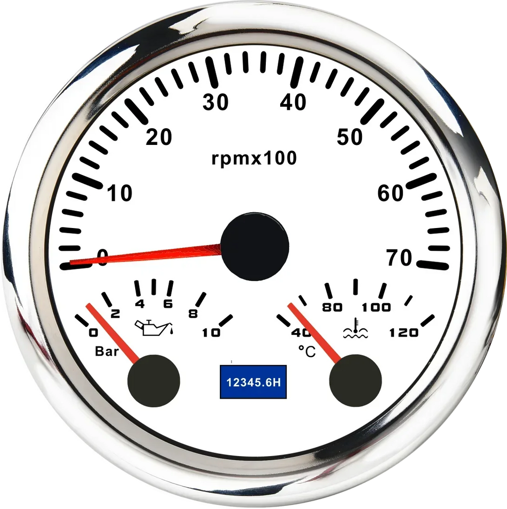 MH 85mm 3-in-1 Gauge Tachometer Water Temp Oil Pressure | 12V Car Boat 8000RPM 7 Color B detail view