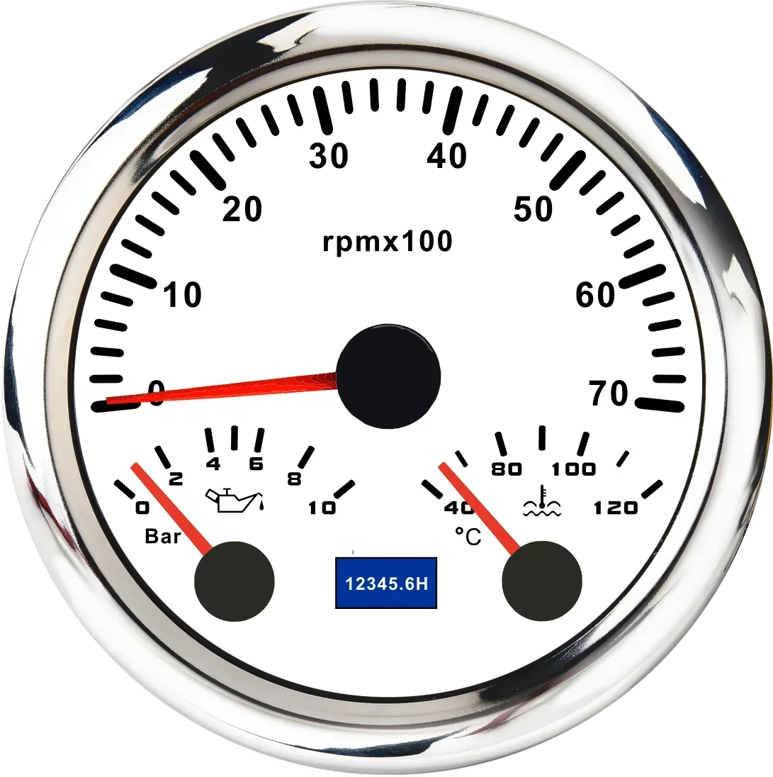 MH 85mm 3-in-1 Gauge Tachometer Water Temp Oil Pressure | 12V Car Boat 8000RPM 7 Color B detail view