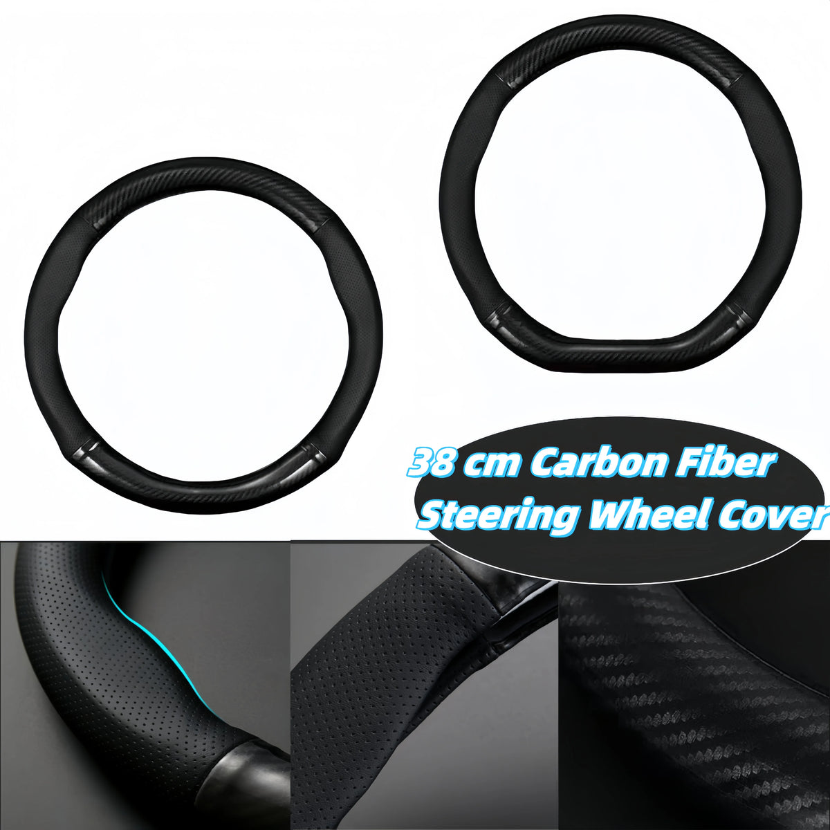 38mm Steering Wheel Cover Carbon Fiber Leather Non Slip Grip Universal Fit for Most Cars Auto Access