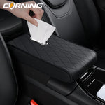 Universal Car Armrest Pad - PU Leather Memory Sponge Armrest Cushion Vehicle Center Console Cover Protector With Side Pocket