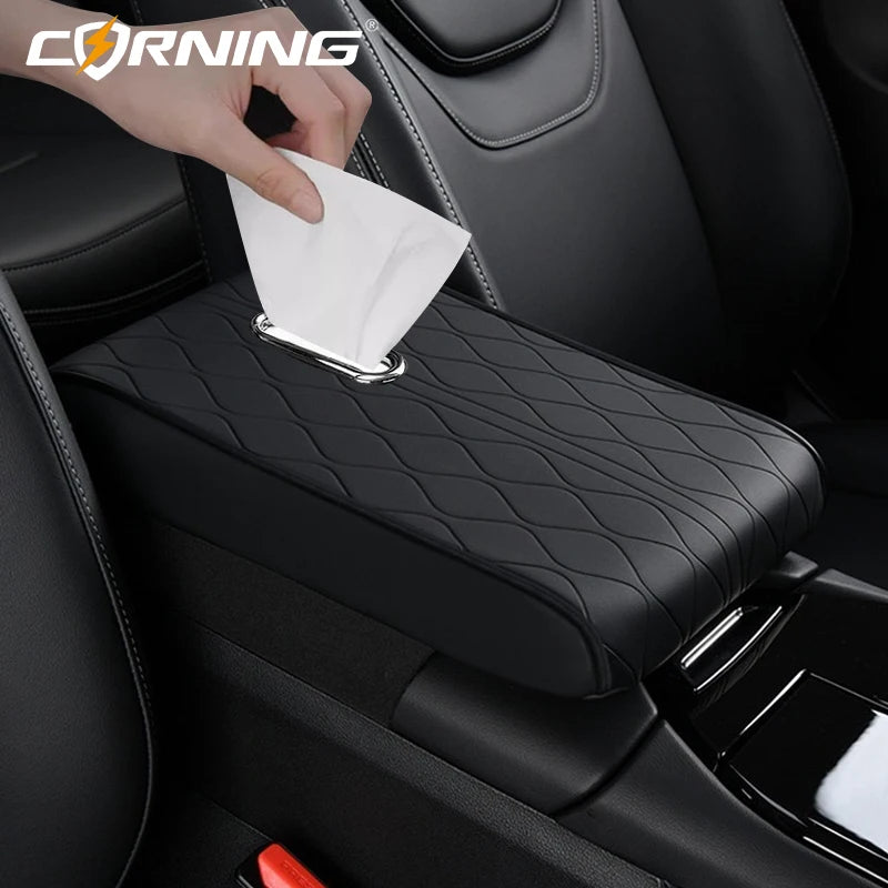 Universal Car Armrest Pad - PU Leather Memory Sponge Armrest Cushion Vehicle Center Console Cover Protector With Side Pocket