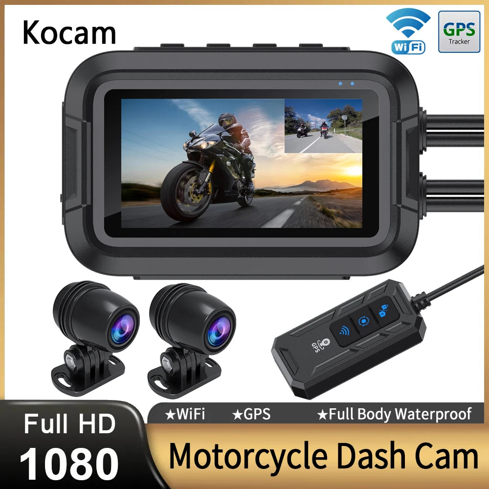 Motorcycle Dash Cam | Dual 1080P, Waterproof, WiFi, GPS