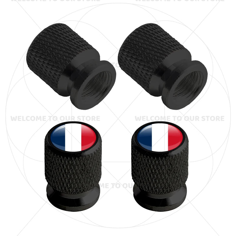 4Pcs Aluminum Motorcycle Car Tire Valve Caps with Germany France Italy Flag Emblems | lifestyle view