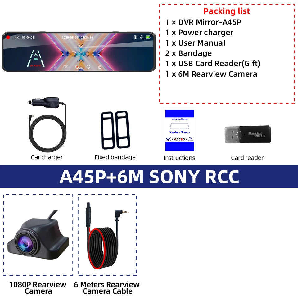 4K Rearview Mirror Dash Cam | 11.28" Touch Screen, Night Vision, GPS, Dual Lens additional angle