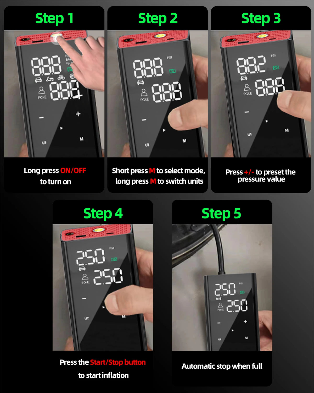 8000 mAH Wireless Air Compressor 150PSI Air Pump Compact Design Tire Inflator With USB Output For Car Motorcycle Bicycle Ball