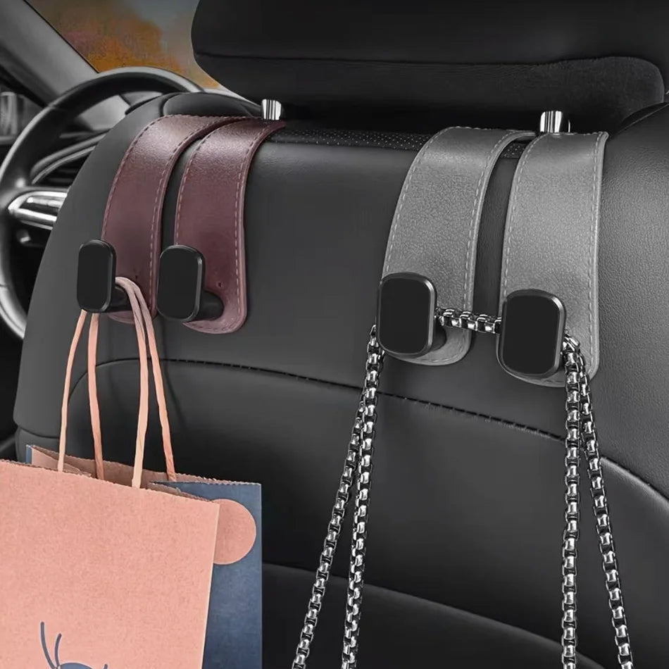 Leather Car Seat Back Hook Handbag Holder close-up view