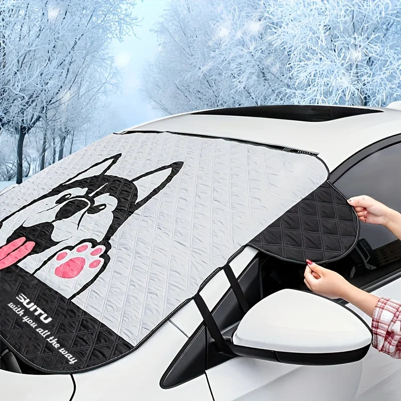 Universal Cartoon Front Car Snow Frost Cover | Windshield Frost Protection & Sunshade