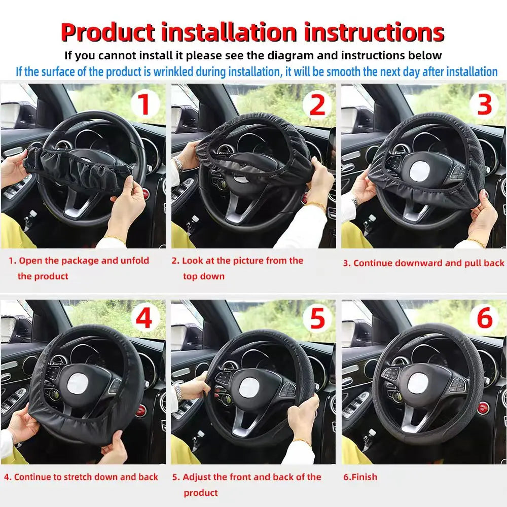 Leather Steering Wheel Cover for 14.5-15 Inch Wheels close-up view