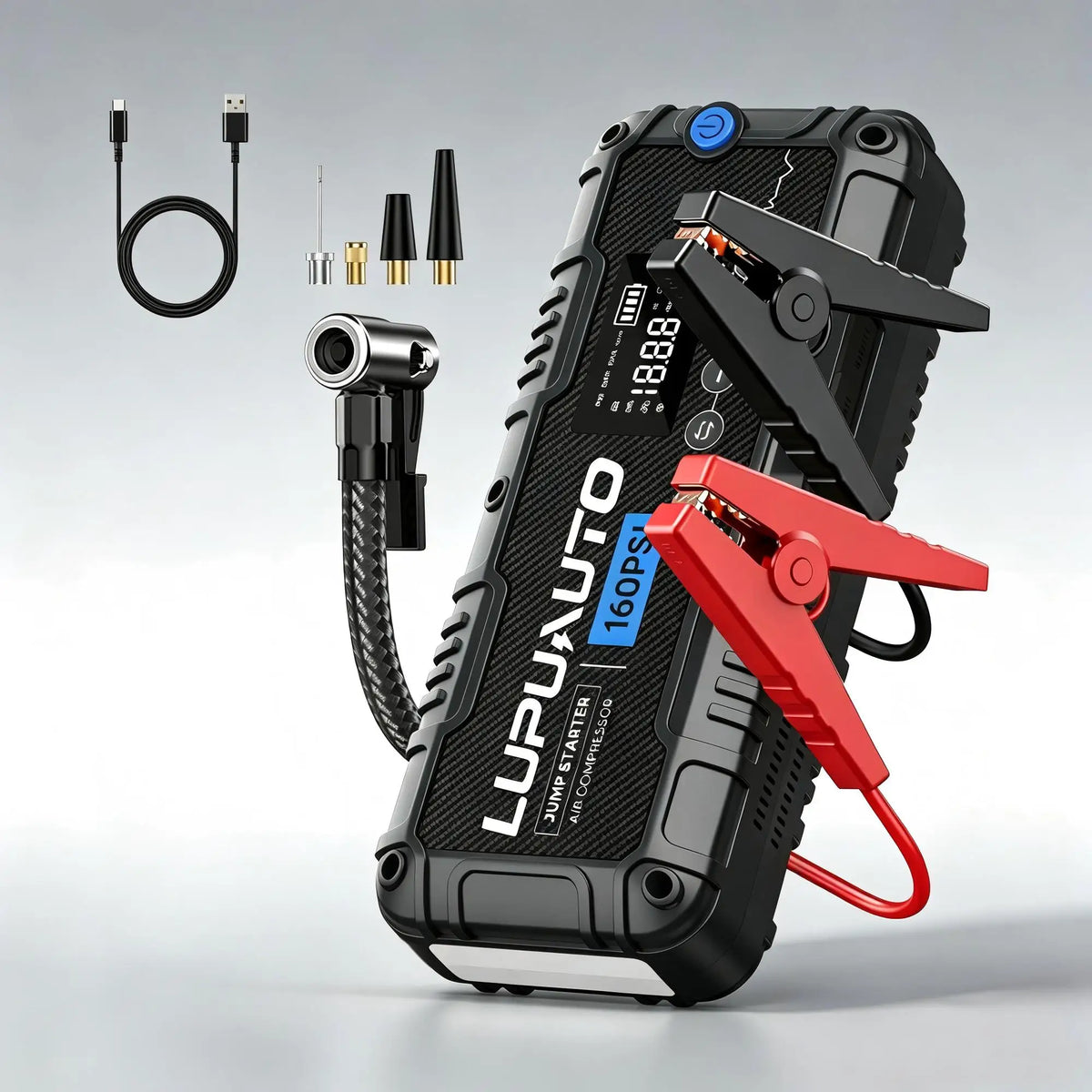 4 In 1 Car Jump Starter with LED Lighting 4000A Portable Car Battery Charger Power Bank Tire Inflator Pump 160PSI Air Compressor