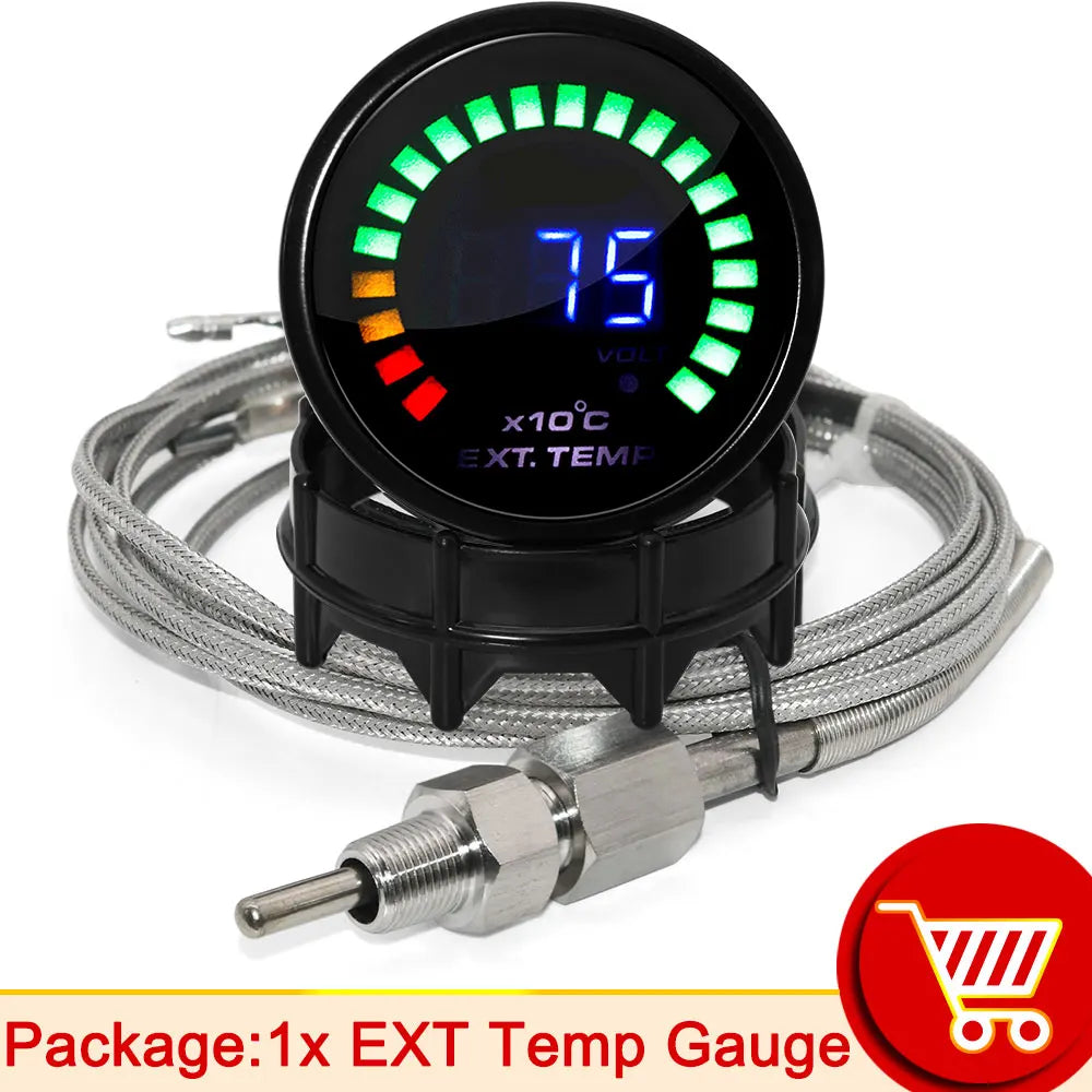 52mm 20 LED Digital Car Gauge Set | Multi-Function Tachometer, Boost, Temp & Pressu additional angle