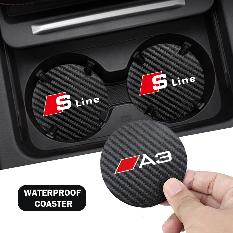 2Pcs Car Interior Leather Coaster Anti-noise Water Cup Pad for Audi S Line Models | Cup Holder Liner