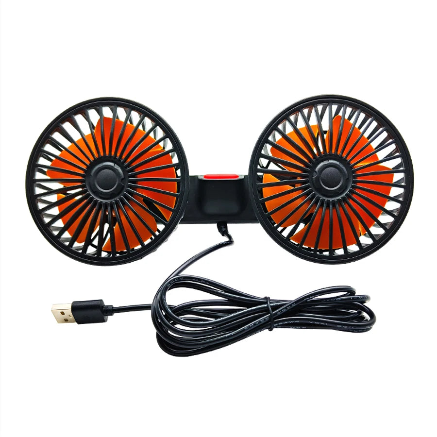 Car Fan 360° 3-speed Car Seat Back Cooling Fan USB Charge Dual Head Fan Adjustable Rotat detail view