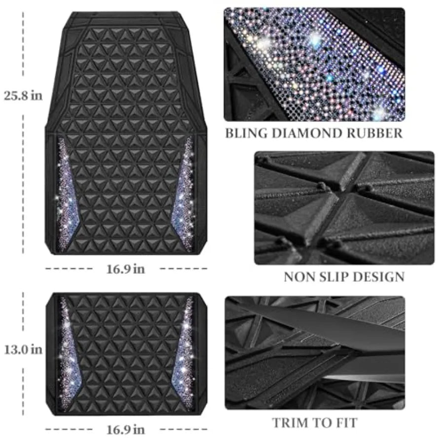 Dazzle Glitter Car Floor Mats | 3D Rhombus, Anti-Slip, Waterproof, Universal Trim Fit