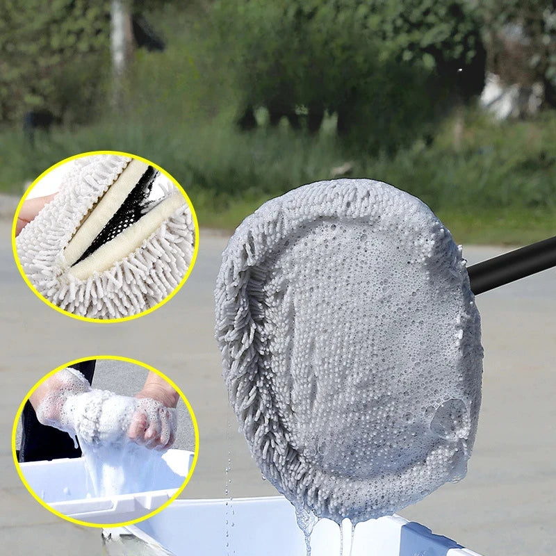 Car Wash Brush Car Cleaning Brush Telescoping Long Handle Mop Soft Hair Chenille Broom close-up view