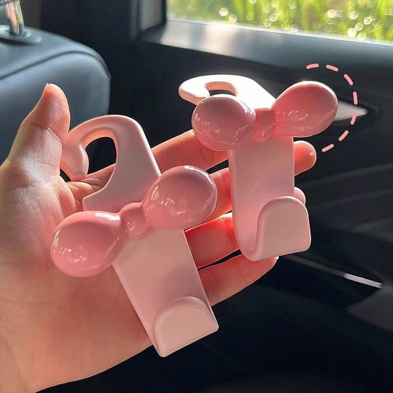 1pcs Cute Bow Pink Car Seat Back Hook Non Marking Headrest Hanger for Purse Umbrella Grocery Bag Car Organizer Accessory