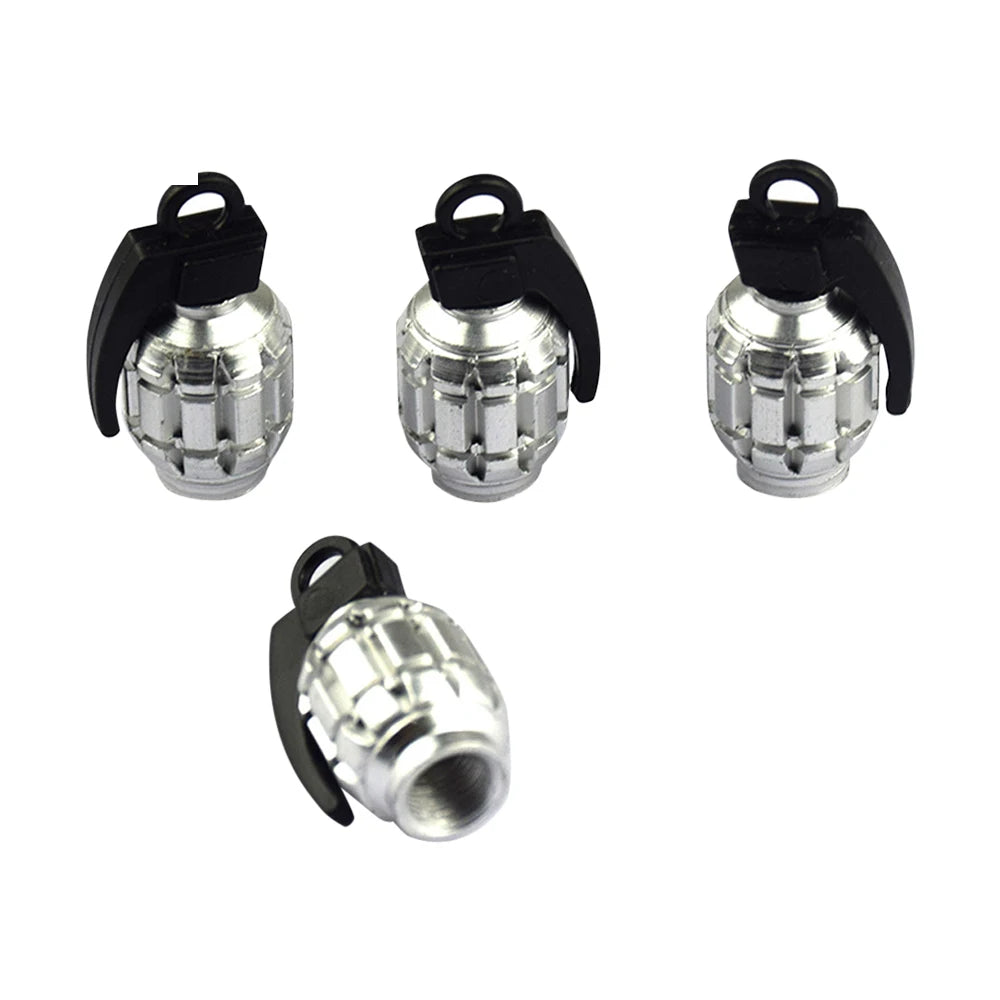 4Pcs Grenade Design Aluminum Alloy Valve Stem Caps | Car Truck Motorcycle Tire Accesso close-up view