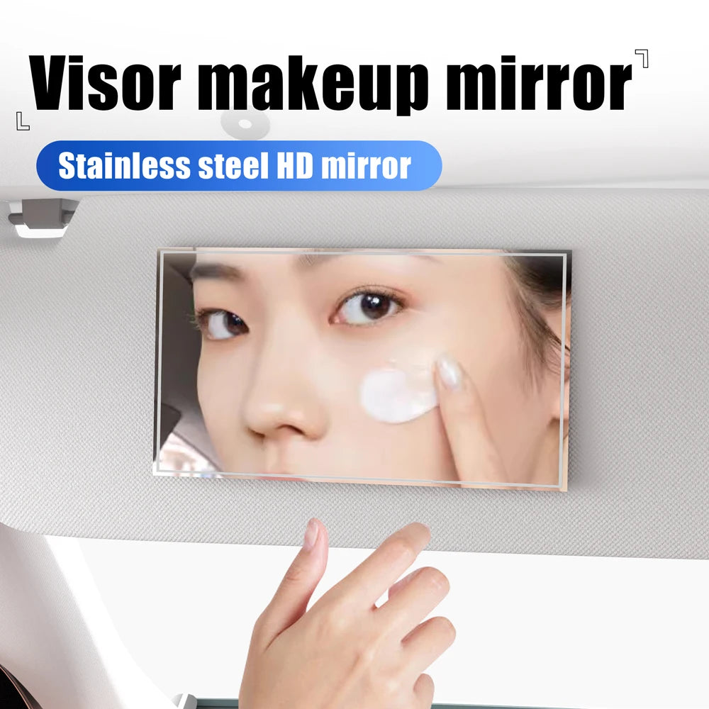 Car Sun Visor Makeup Mirror Stainless Steel Auto Rearview Mirror Self-adhesive Vanity Mirror Car Interior Cosmetic Mirror