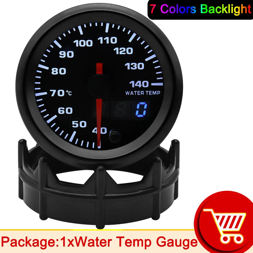 52mm 7 Color LED Car Gauge Set | Dual Display Boost Water Temp Oil Pressure Voltmeter close-up view