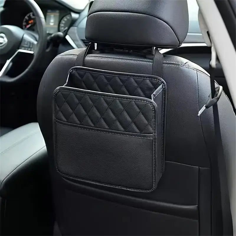 Universal Car Seat Back Organizer PU Leather Storage Bag Multi-Pocket Design Waterproo close-up view