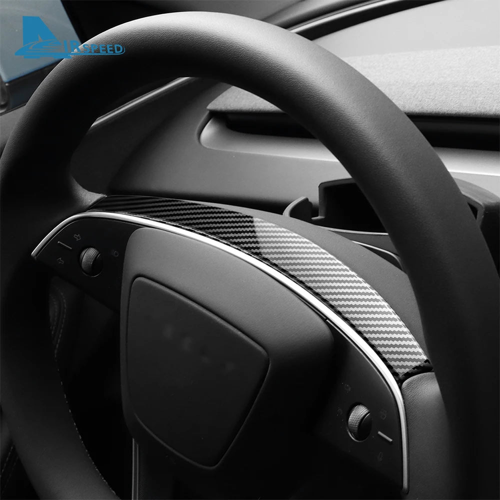 ABS Carbon Fiber Steering Wheel Frame Cover For Tesla Model 3 Highland 2024 Model Y Juniper 2025 Trim Car Interior Accessories