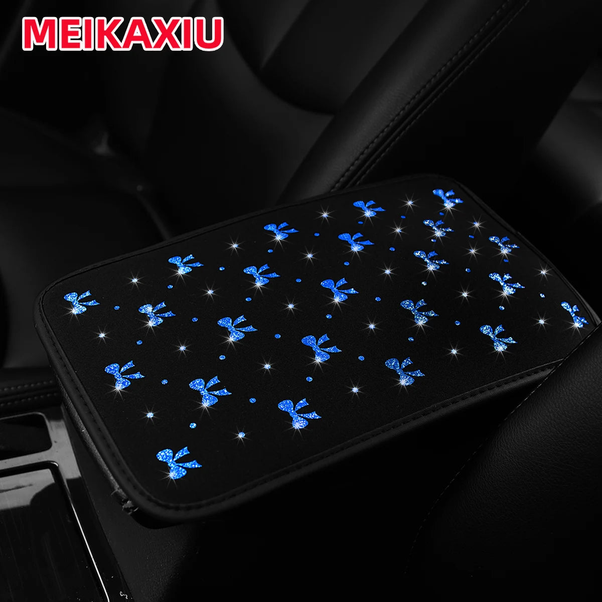 Blingbling Fabric Bow Tie Car Armrest Cover Pad Shiny Center Console Pad Women's Car Interior Accessory