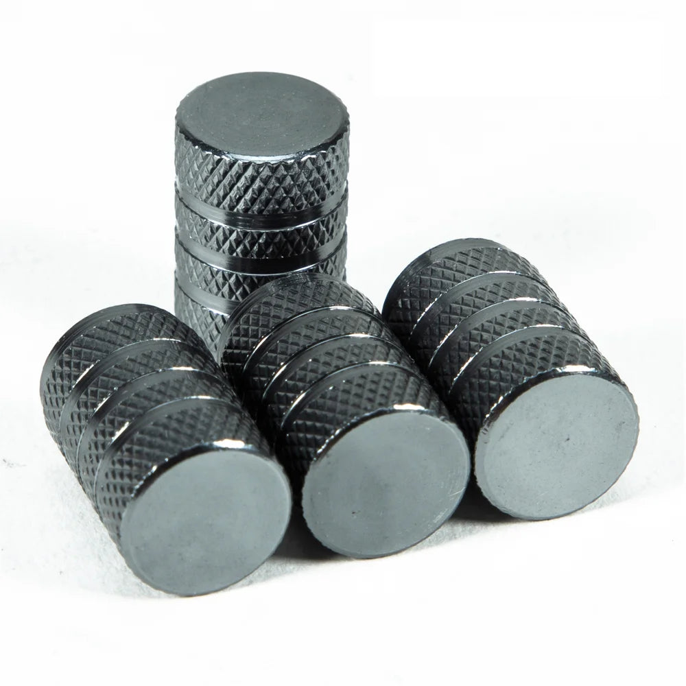 DSYCAR 4Pcs Silver Aluminum Knurling Tire Valve Stem Caps | US Schrader Compatible detail view