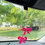 Car Rearview Mirror Pendant Stainless Steel Beaded Chain Bow