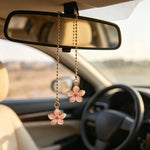 Car Rearview Mirror Pendant Pink Sakura Flower Pendant with Gold Chain Cute Auto Interior Decor Gifts for Women Decoraction