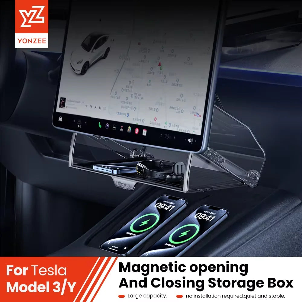 YZ For 2021-2026 Tesla Highland Model 3/Y/YL Juniper Tray Magnetic Under Screen Hidden Storage Box M