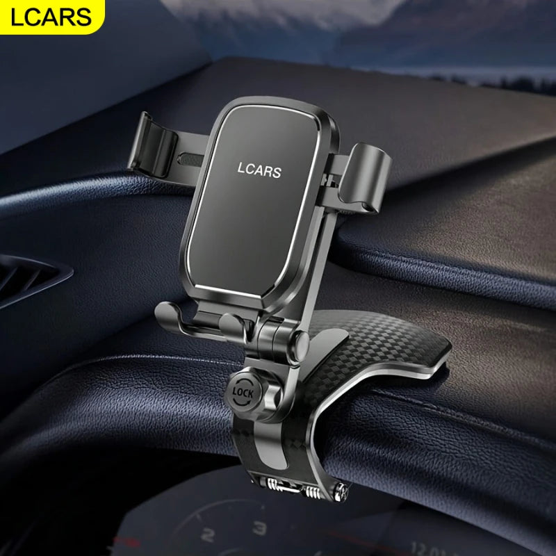 Lcars Metal-Textured Multifunctional Car Phone Holder, with Metal Clamp Arm and Abs Plastic Material, Used for Phone Navigation and Entertainment, Does Not Block the Line of Sight, Can Be Adjusted to Multiple Angles, Supports