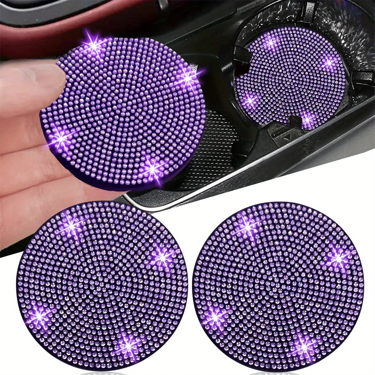 2pcs Imitation Diamond Bling Car Cup Holder Coasters