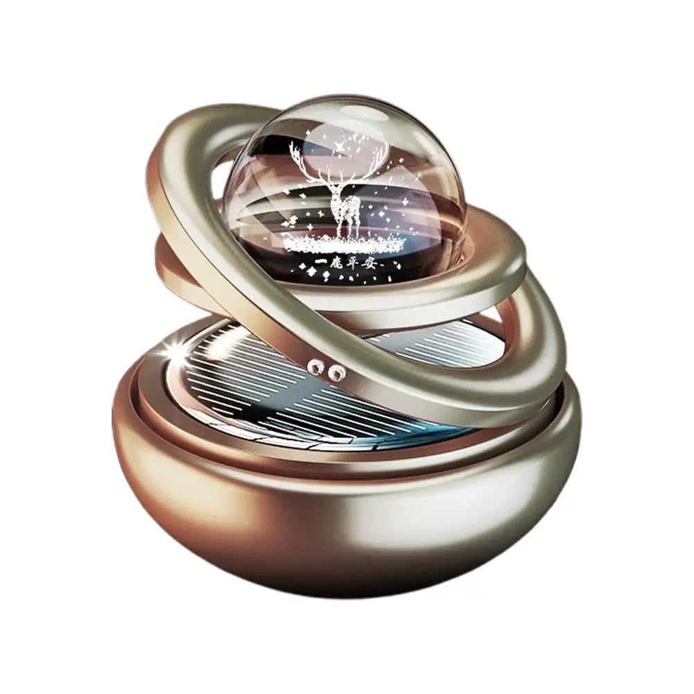 Car Air Freshener Solar Rotating Aromatherapy Star Ball Double Ring Suspended Ornament Diffuser Interior Decoration