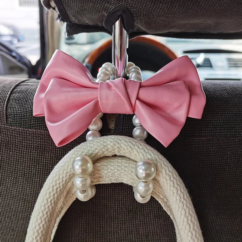 Bowknot Pearl Car Seat Back Organizer Clip Hanger detail view
