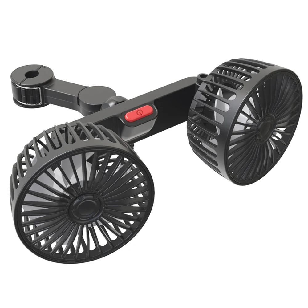 Car Fan 360° 3-speed Car Seat Back Cooling Fan USB Charge Dual Head Fan Adjustable Rot close-up view